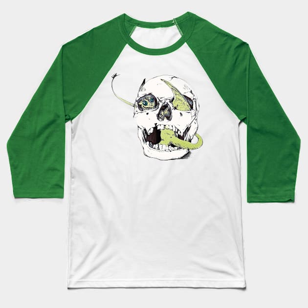 Airbrushed Dragon in a Skull (Little Peeper) Baseball T-Shirt by FishWithATopHat